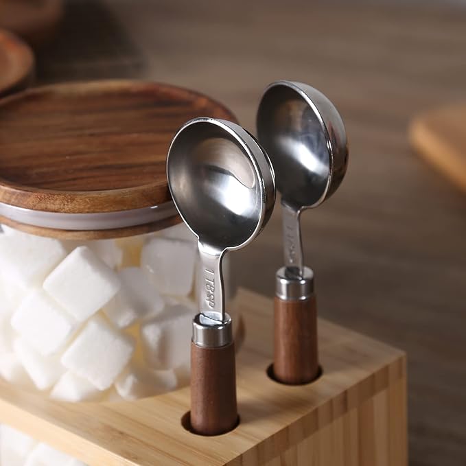 KKC アカシア蓋保存瓶 パッキン コーヒー豆保存容器 保存缶 コーヒーキャンニスター スプーン付き 密閉 200gコーヒー豆 ガラスキャンニスター ガラス密閉保存瓶 750ML 2個セット