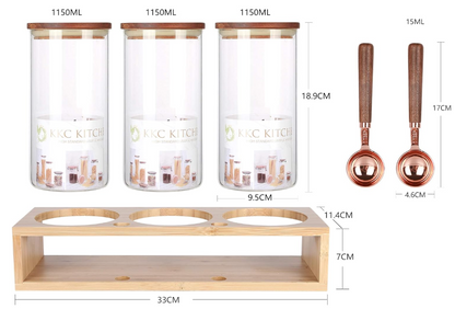 KKC コーヒー豆保存容器 保存缶 コーヒーキャンニスター ガラス密閉保存瓶 保存容器 保存瓶 パッキン スプーン付き 密閉 珈琲 カレー用のスパイス ガラスキャンニスター 1150ML 3個セット