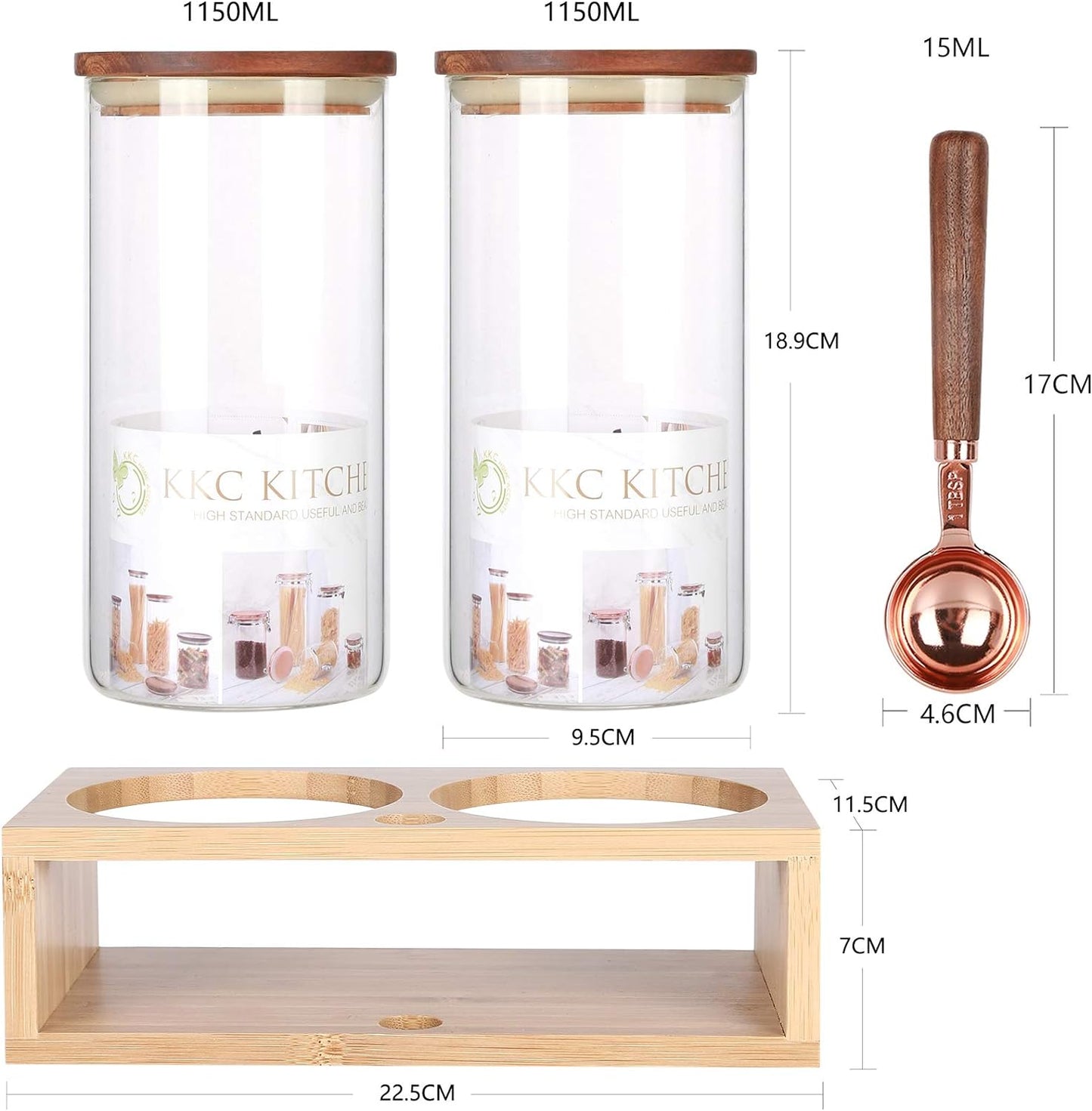 KKC コーヒー豆保存容器 保存缶 コーヒーキャンニスター ガラス密閉保存瓶 保存容器 保存瓶 パッキン スプーン付き 密閉 珈琲 カレー用のスパイス ガラスキャンニスター 1150ML 3個セット